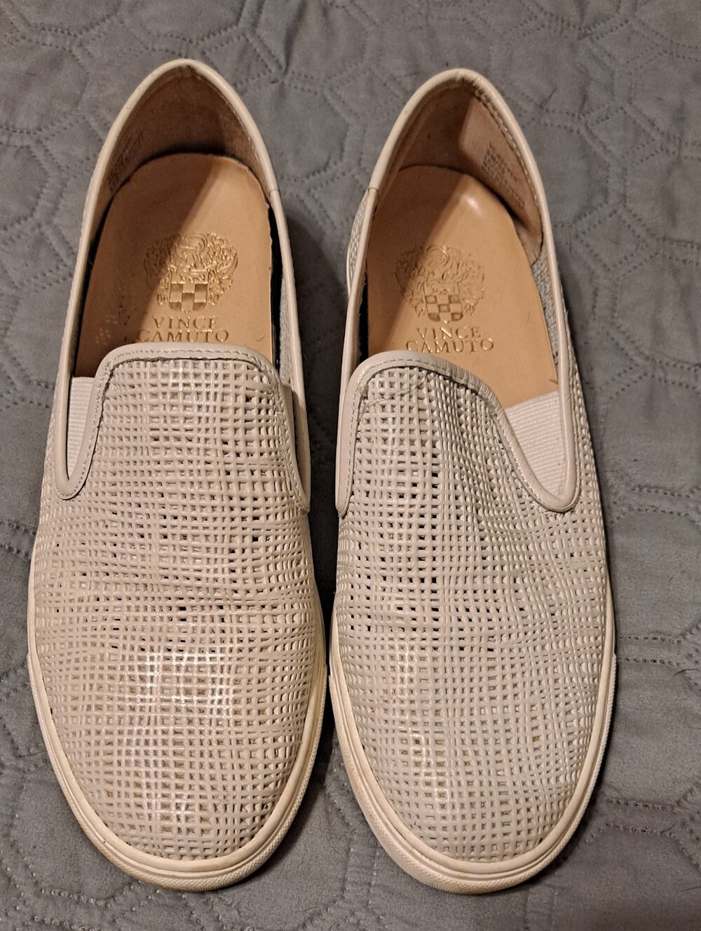 Vince Camuto Beige Woven Slip-On Loafers